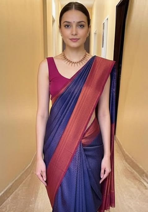 Blue Embroidery Silk Saree With Blouse