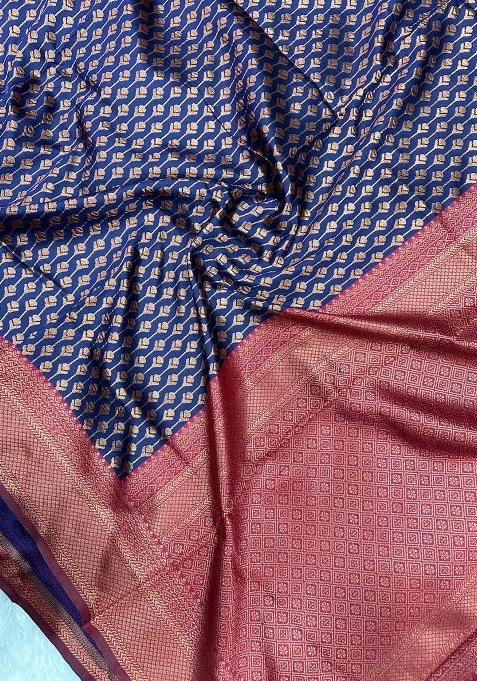 Blue Embroidery Silk Saree With Blouse