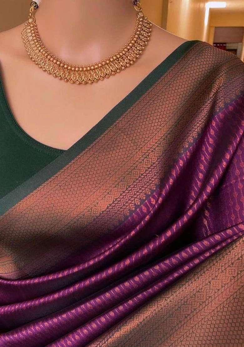 Wine With Blouse Silk Blend Saree with Embroidery for Diwali | Wedding & Festive Wear - Indya