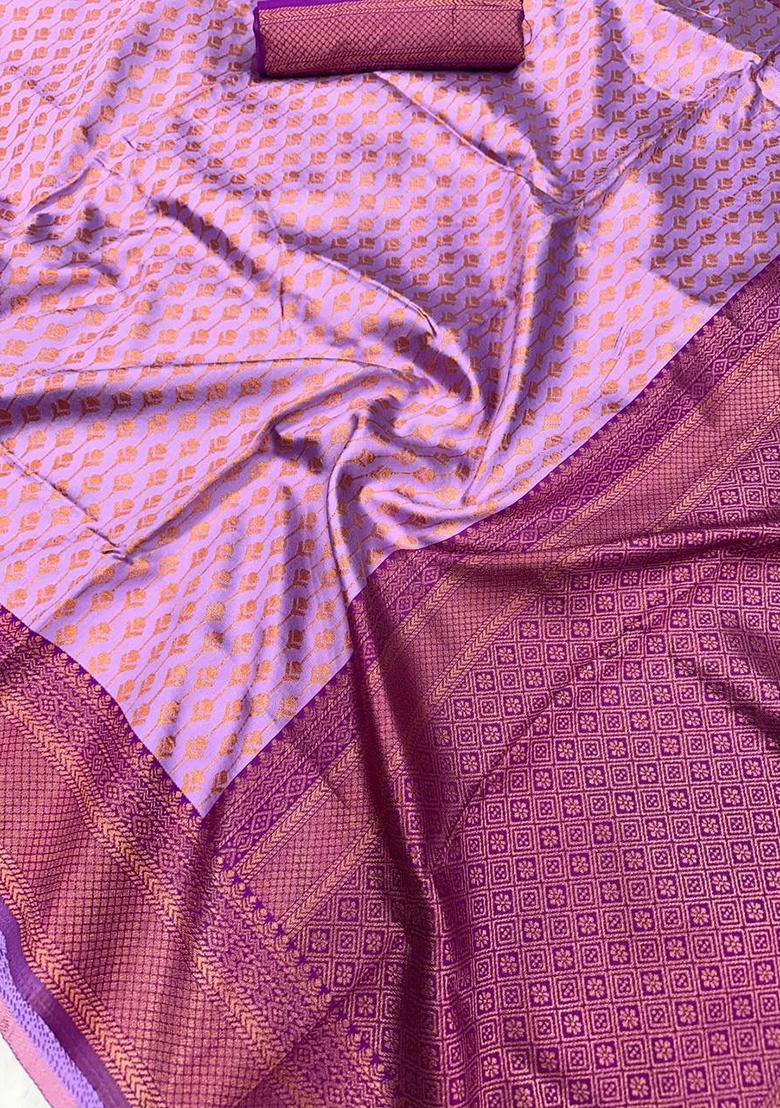 Violet Embroidery Silk Saree With Blouse - Indya