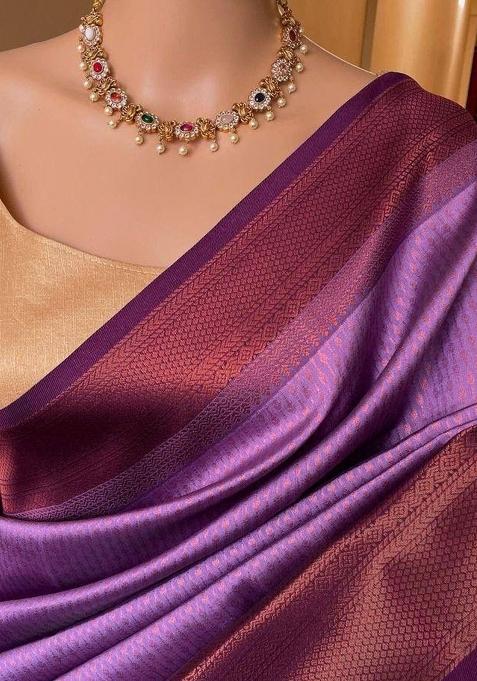 Violet Embroidery Silk Saree With Blouse
