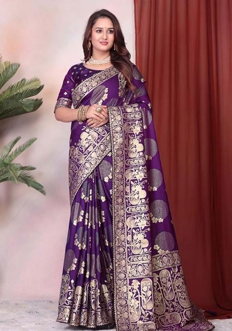 Wine Embroidery Silk Saree With Blouse