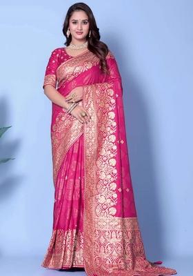 Pink Embroidery Silk Saree With Blouse