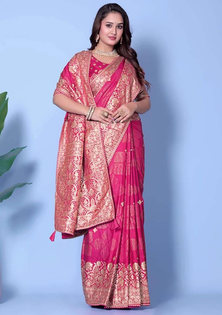 Pink Embroidery Silk Saree With Blouse