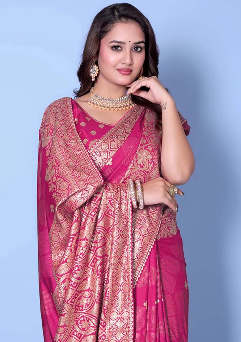 Pink Embroidery Silk Saree With Blouse