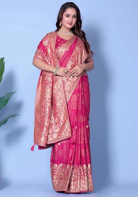 Pink Embroidery Silk Saree With Blouse
