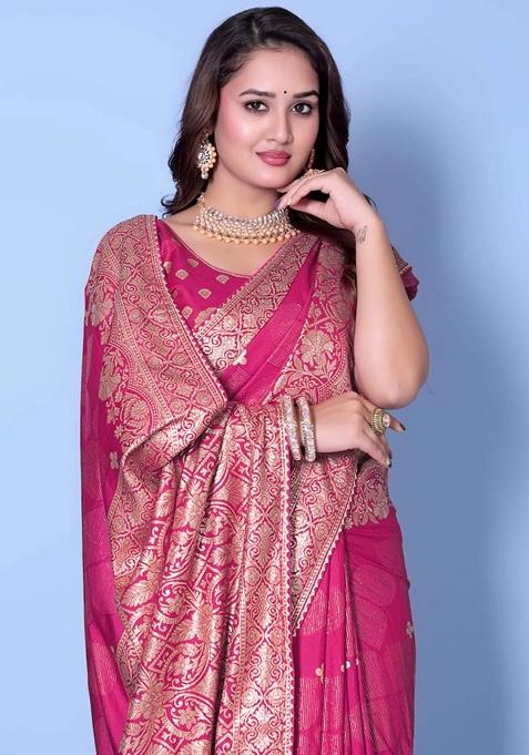 Pink Embroidery Silk Saree With Blouse