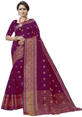 Pink Embroidered Cotton Blend Saree Set