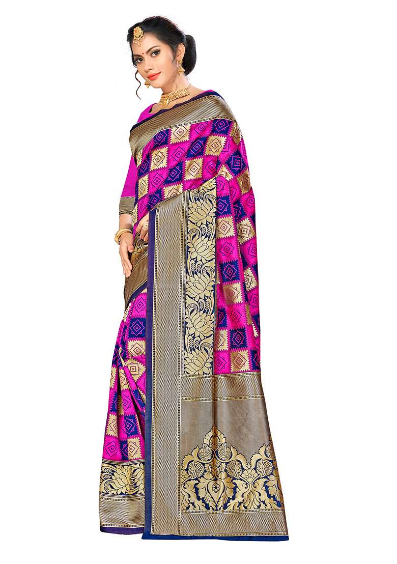 Multicolor Silk Blend Saree Set with Embroidered for Diwali | Wedding & Festive Wear - Indya