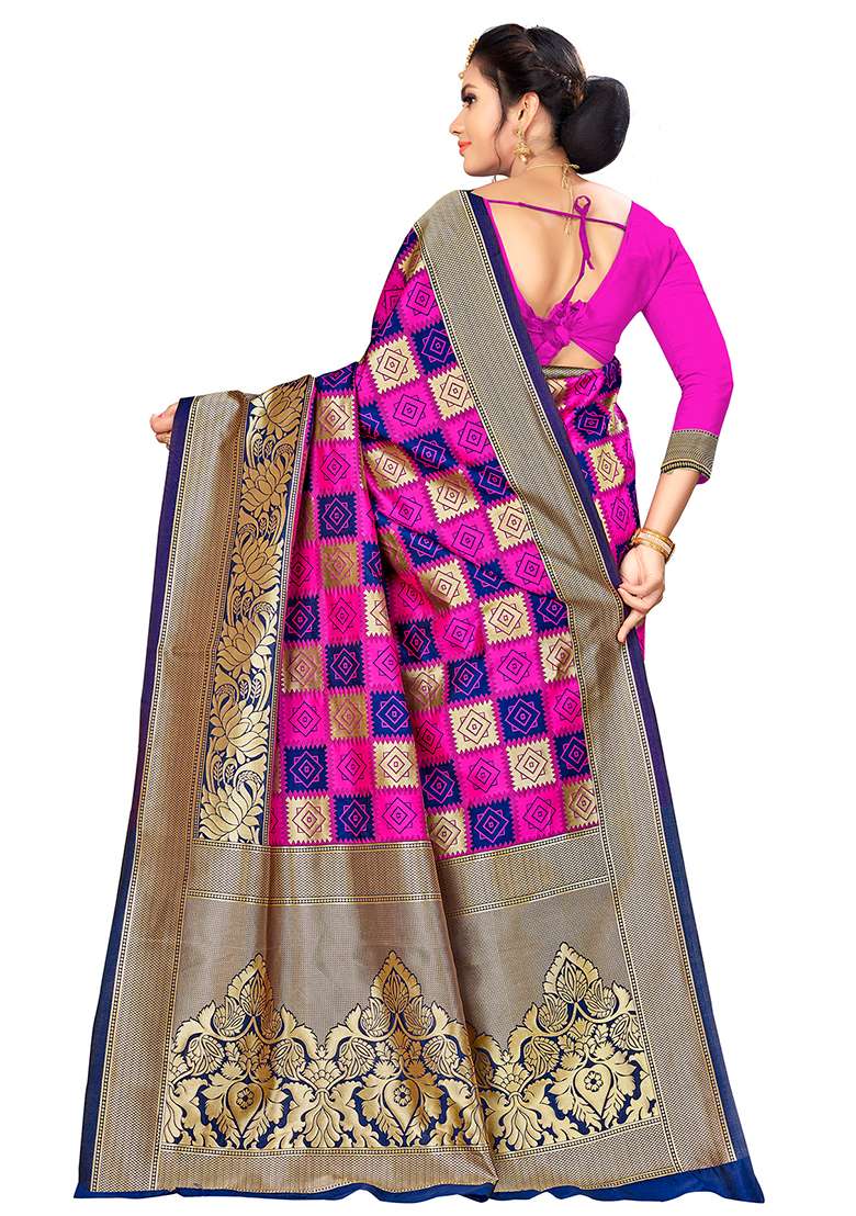 Multicolor Silk Blend Saree Set with Embroidered for Diwali | Wedding & Festive Wear - Indya