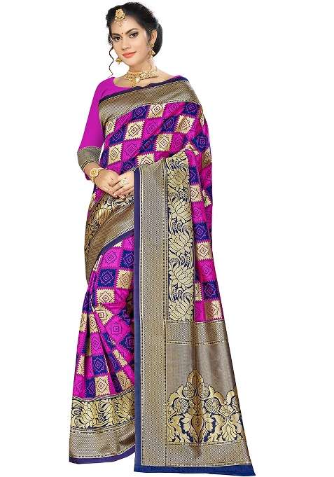 Multicolor Silk Blend Saree Set with Embroidered for Diwali | Wedding & Festive Wear