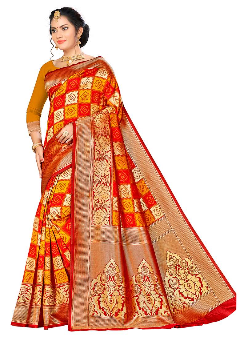 Multicolor Embroidered Silk Blend Saree Set for Diwali and Festive Wear - Indya