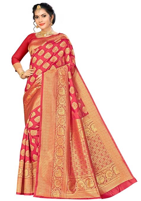 Red Embroidered Silk Saree Set