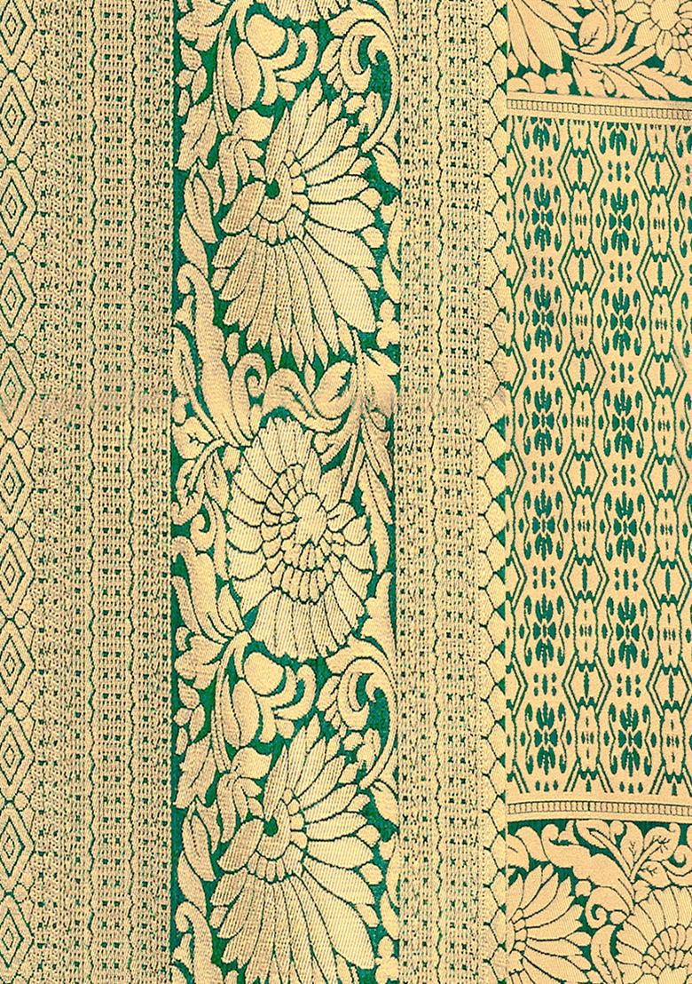 Green Embroidered Silk Saree Set - Indya