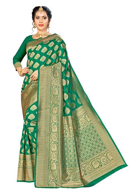 Green Embroidered Silk Saree Set
