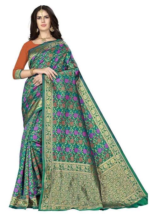 Multicolor Embroidered Silk Saree Set