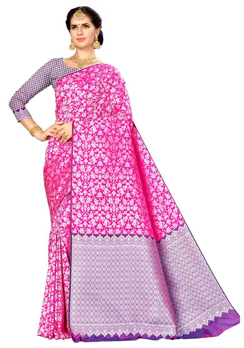 Multicolor Embroidered Silk Blend Saree Set for Diwali and Festive Wear - Indya