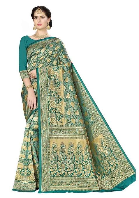Green Embroidered Silk Saree Set
