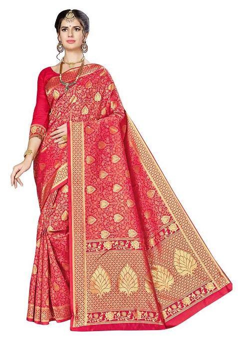 Red Embroidered Silk Saree Set