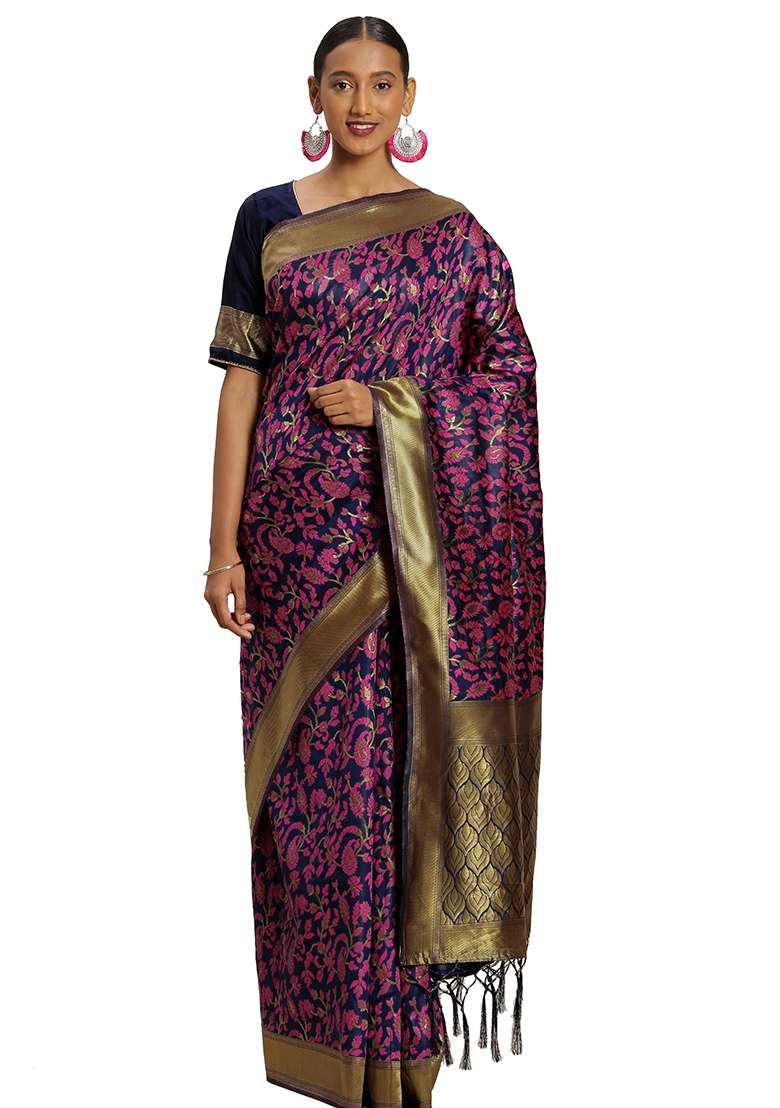 Multicolor Embroidered Silk Blend Saree Set for Diwali and Festive Wear - Indya