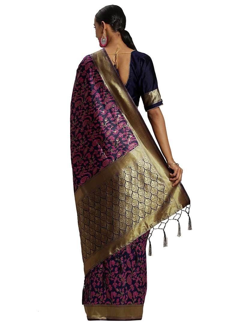 Multicolor Embroidered Silk Blend Saree Set for Diwali and Festive Wear - Indya