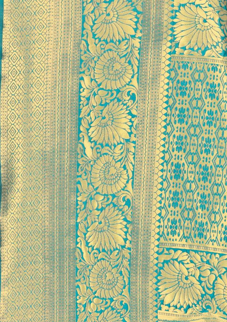 Sky Blue Embroidered Silk Saree Set - Indya