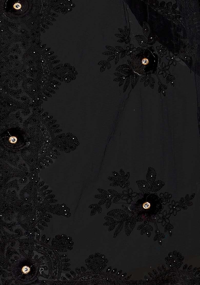 Black Embroidered Net Saree Set for Diwali and Festive Wear - Indya
