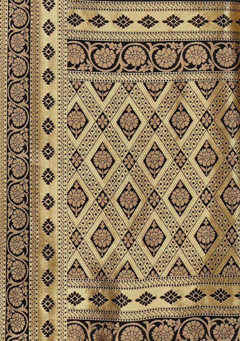 Black Embroidered Silk Saree Set - Indya