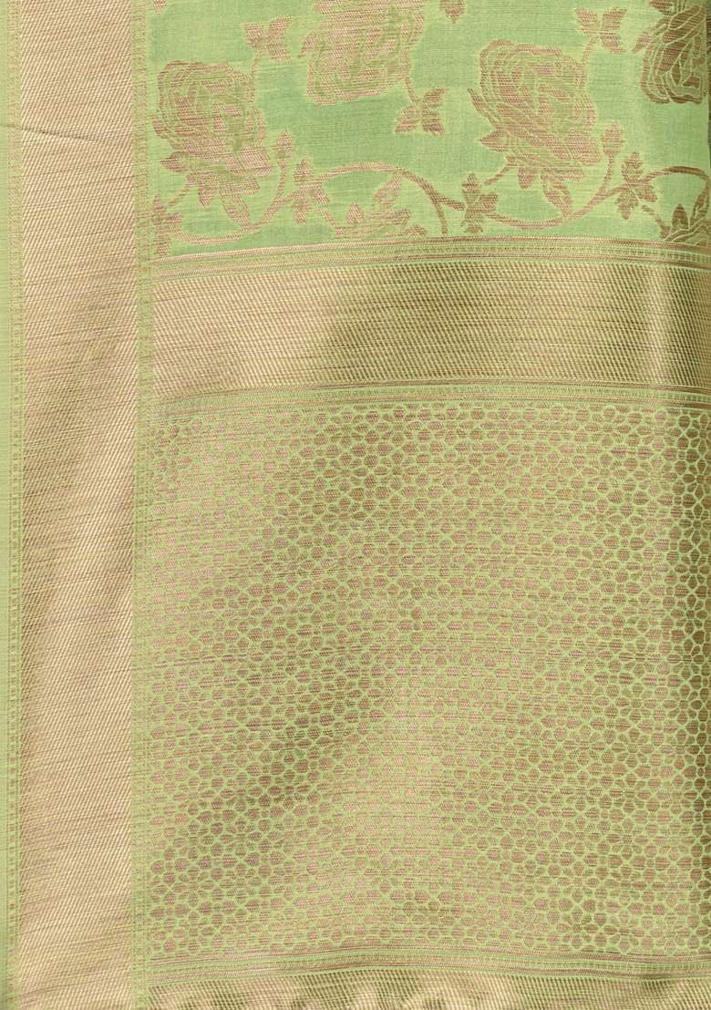 Pista Green Embroidered Silk Blend Saree Set for Diwali and Festive Wear - Indya