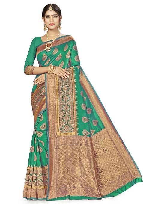 Green Embroidered Silk Saree Set