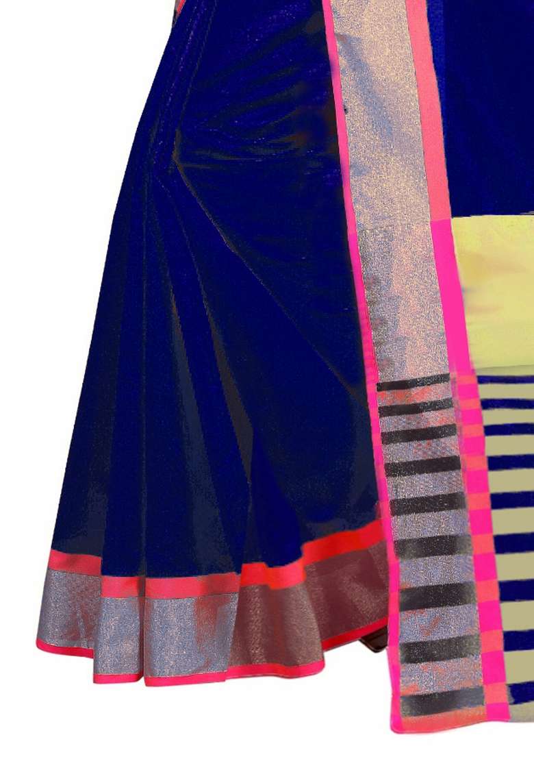 Blue Embroidered Cotton Blend Saree Set - Indya