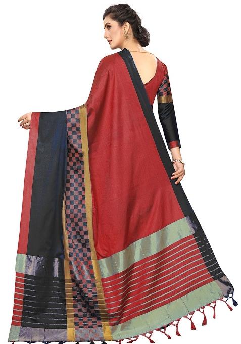 Multicolor Embroidered Cotton Blend Saree Set