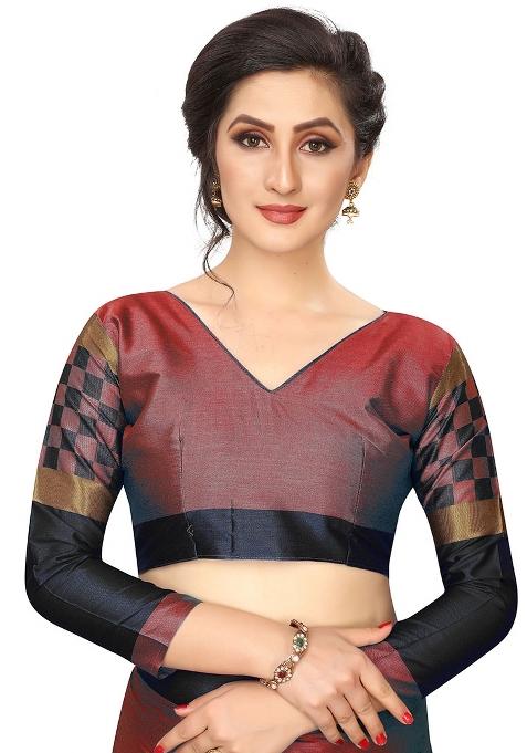 Multicolor Embroidered Cotton Blend Saree Set