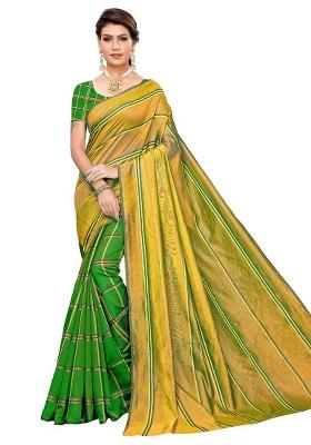 Multicolor Embroidered Cotton Blend Saree Set