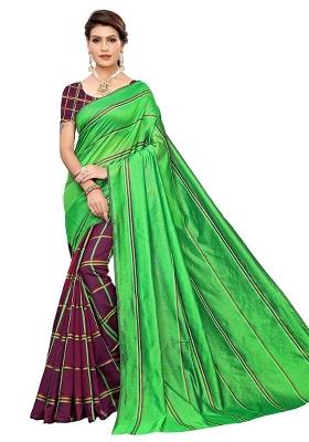 Multicolor Embroidered Cotton Blend Saree Set