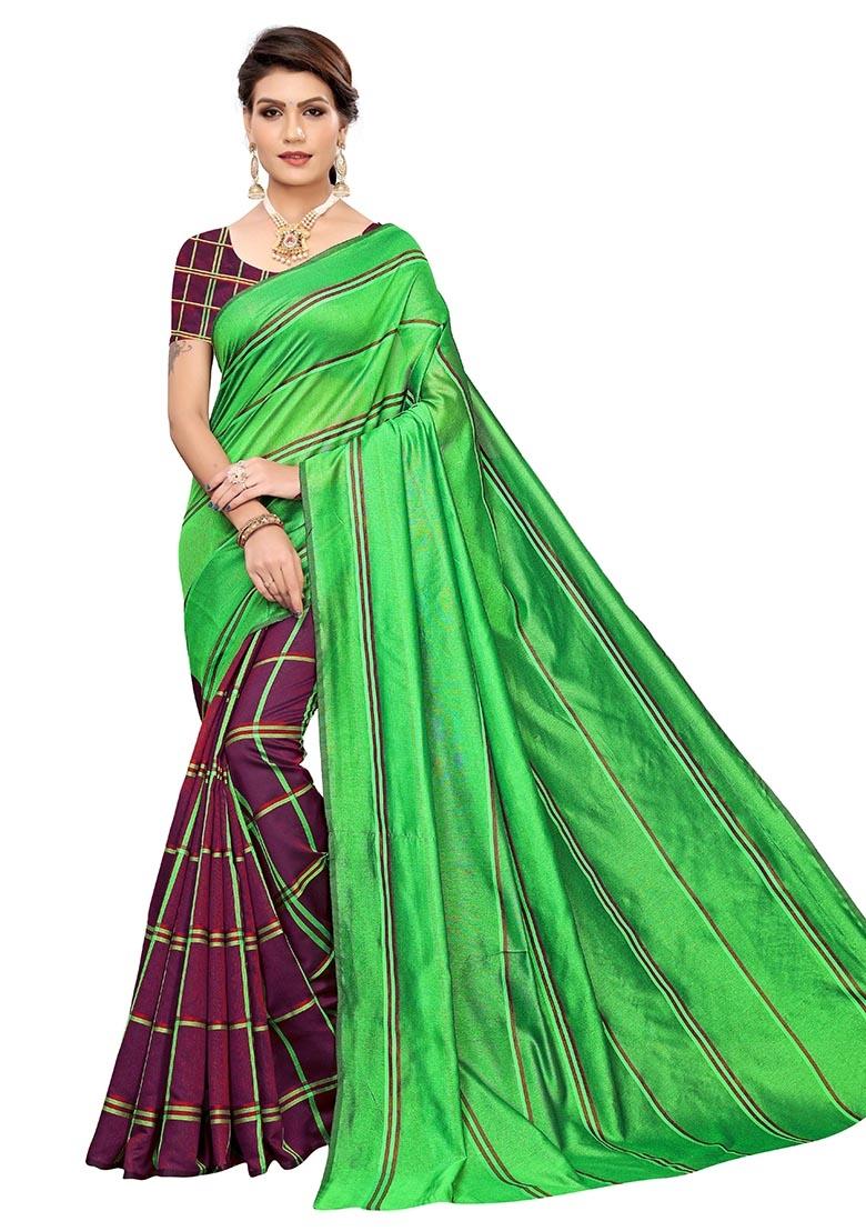 Multicolor Embroidered Cotton Blend Saree Set
