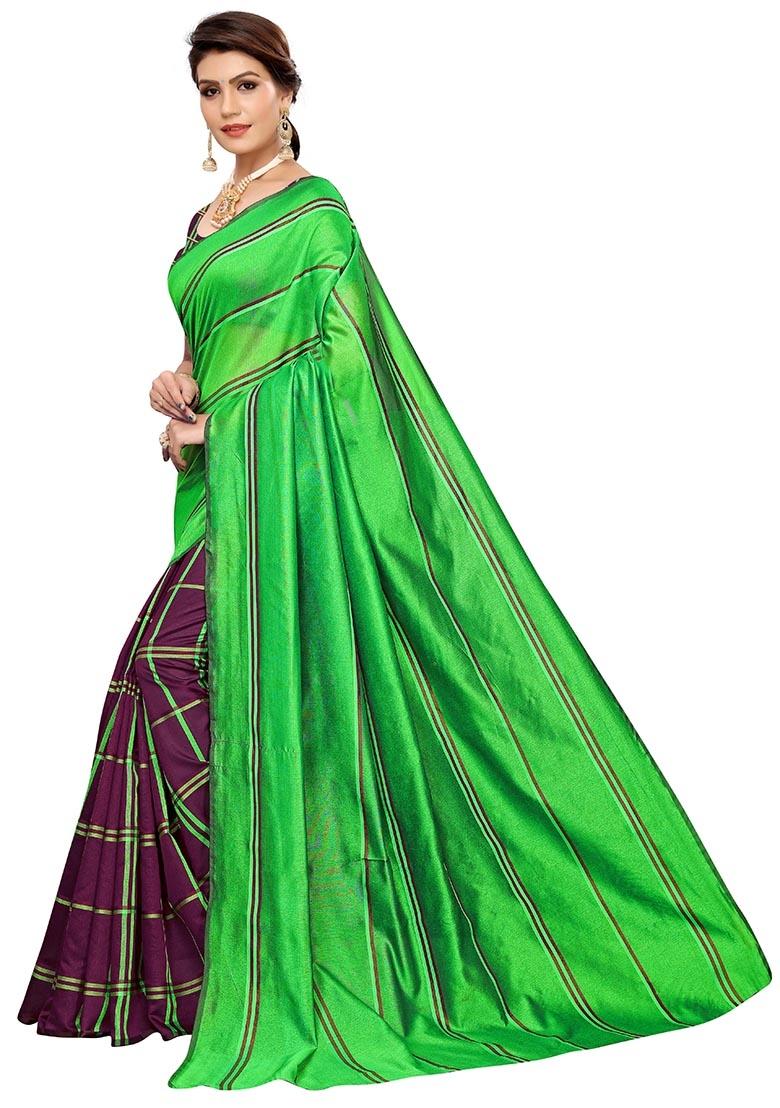 Multicolor Embroidered Cotton Blend Saree Set
