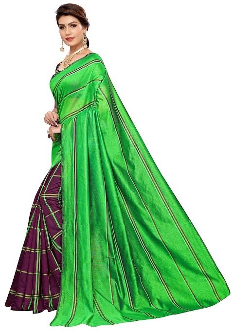 Multicolor Embroidered Cotton Blend Saree Set