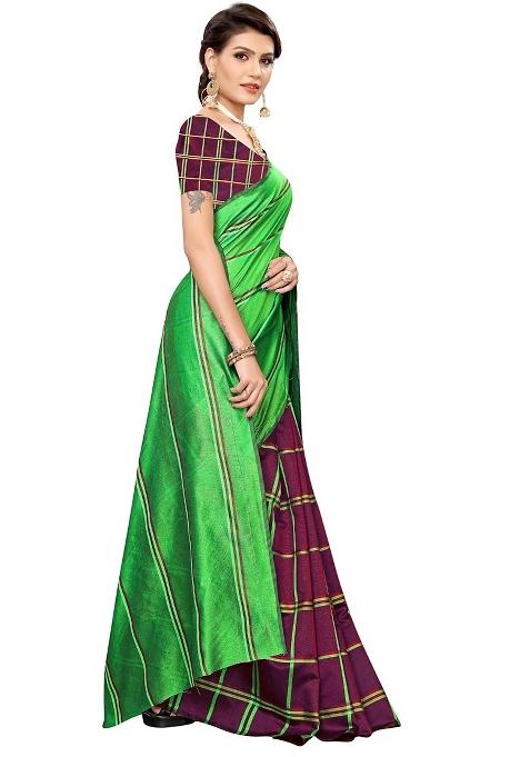 Multicolor Embroidered Cotton Blend Saree Set