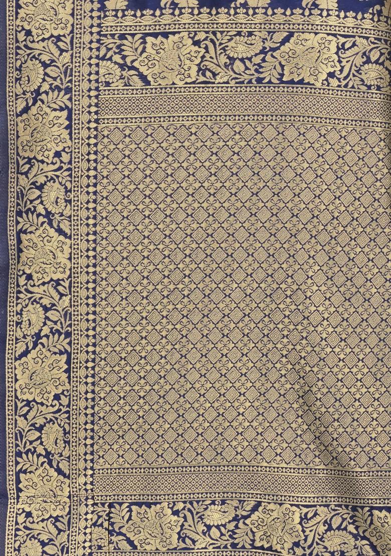 Blue Embroidered Silk Saree Set - Indya