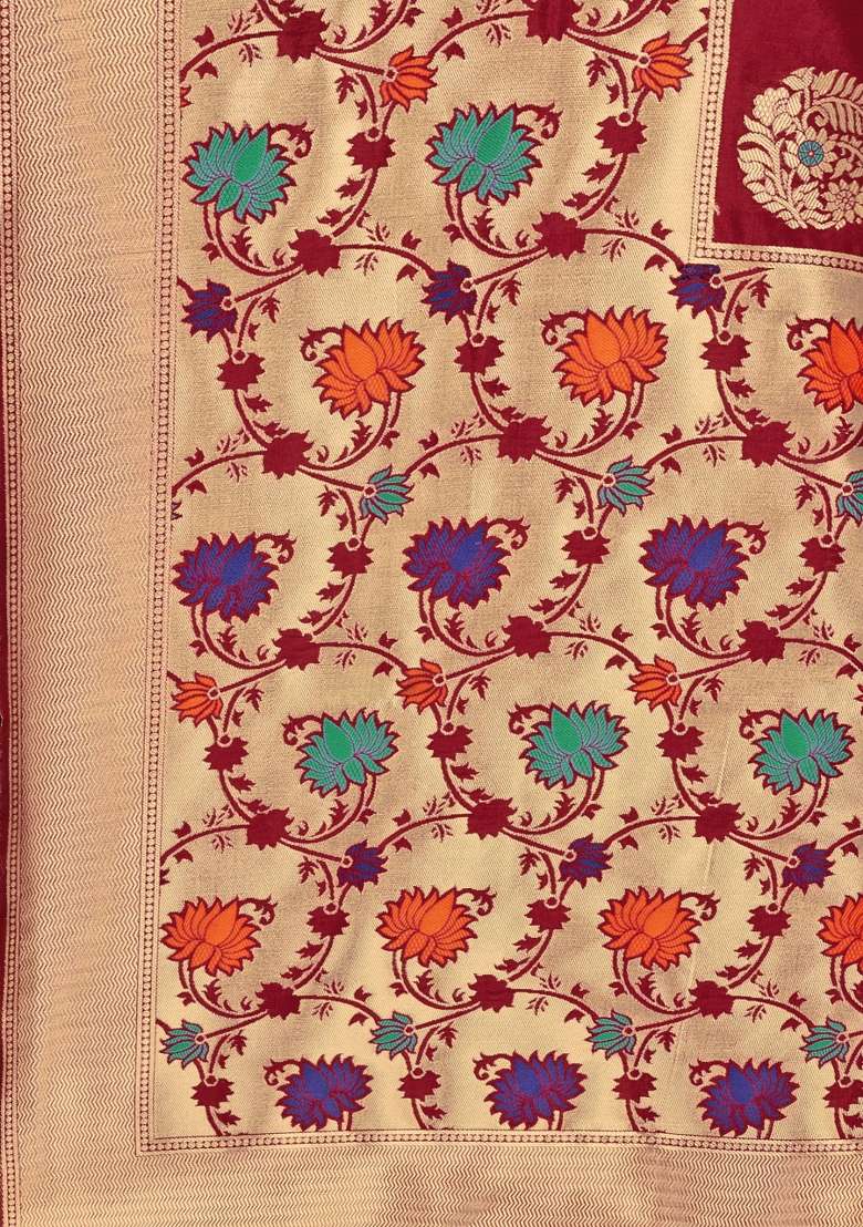 Maroon Silk Blend Saree Set with Embroidered for Diwali | Wedding & Festive Wear - Indya