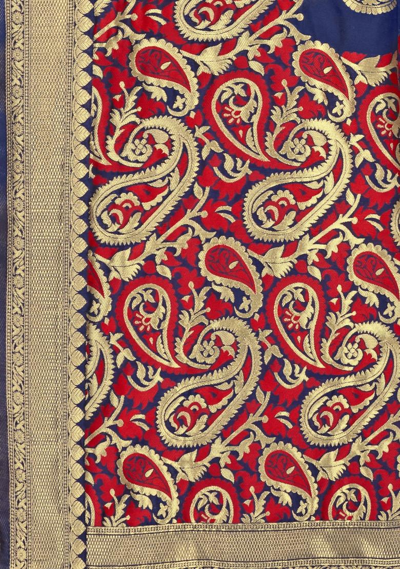 Blue Embroidered Silk Saree Set - Indya