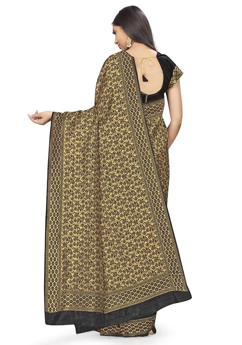 Black Embroidered Silk Blend Saree Set for Diwali and Festive Wear - Indya