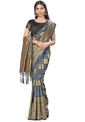 Multicolor Embroidered Silk Saree Set