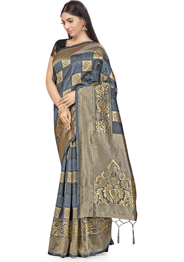 Multicolor Embroidered Silk Blend Saree Set for Diwali and Festive Wear - Indya