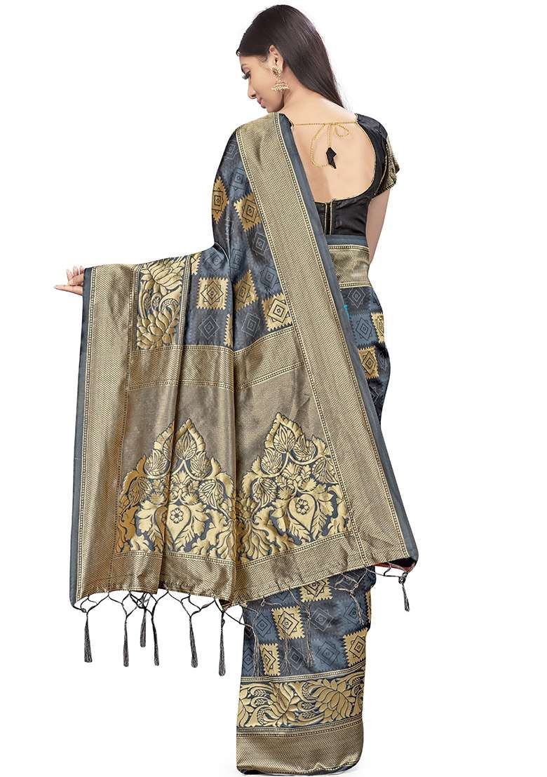 Multicolor Embroidered Silk Blend Saree Set for Diwali and Festive Wear - Indya