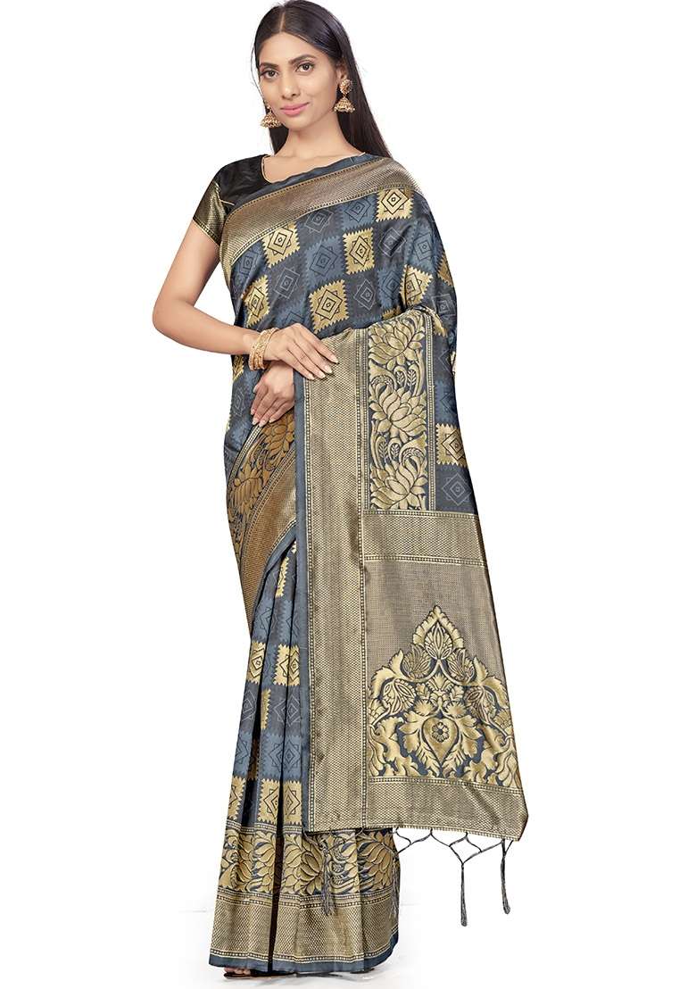 Multicolor Embroidered Silk Blend Saree Set for Diwali and Festive Wear - Indya