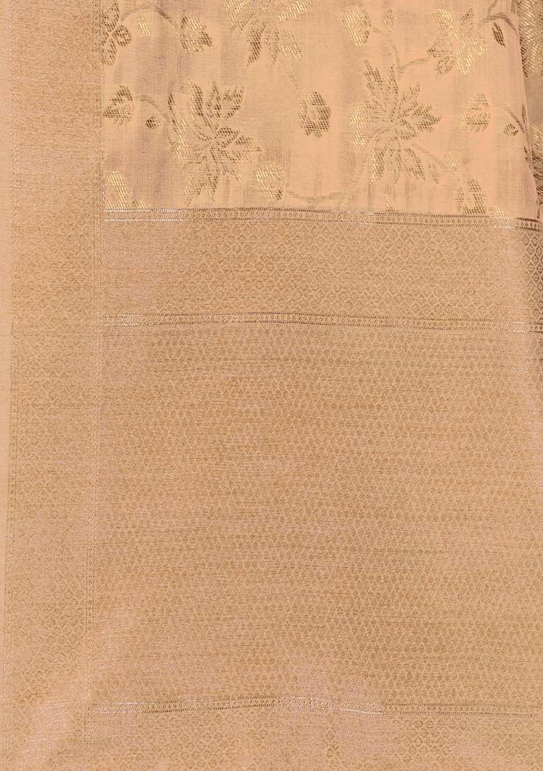 Beige Embroidered Silk Blend Saree Set for Diwali and Festive Wear - Indya