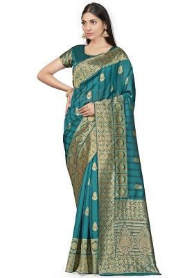 Morpeach Embroidered Silk Saree Set