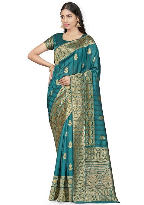 Morpeach Embroidered Silk Saree Set